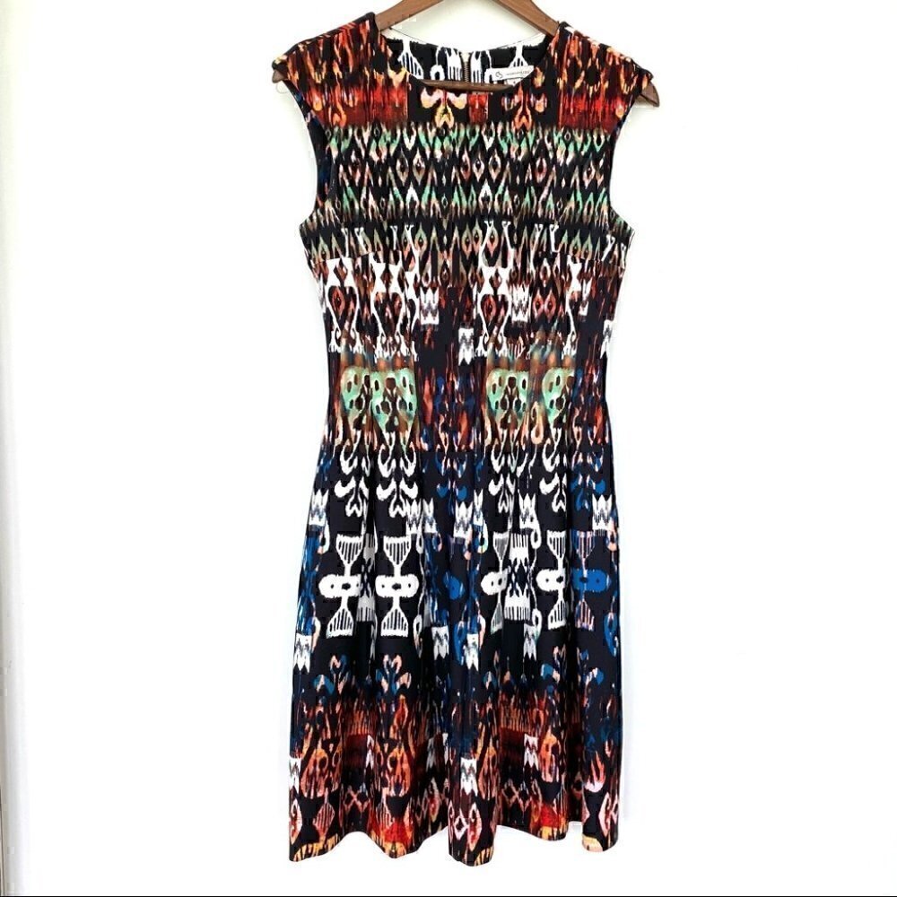 Dressbarn fit & flare dress with crew neck and cap sleeves, midi length